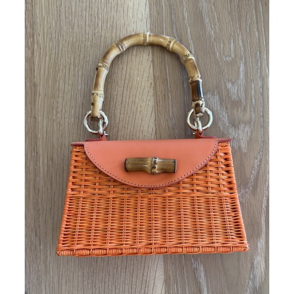 Sepuri Orange Wicker Clutch with Bamboo Handle